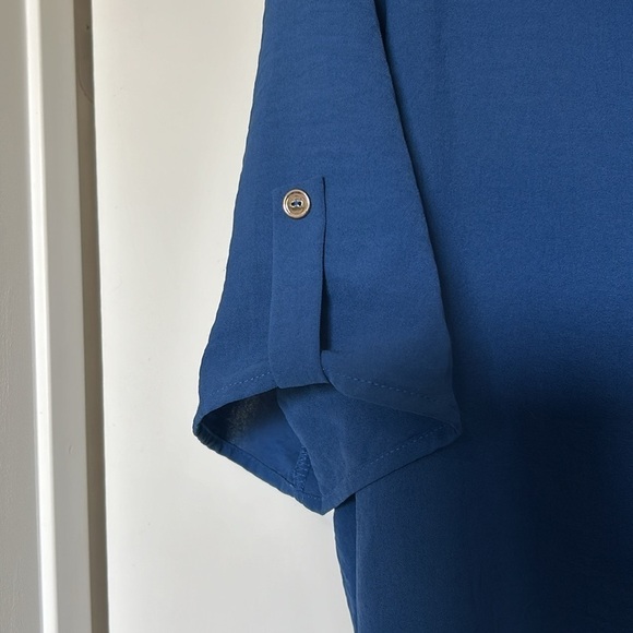 NWOT Love Blossom 3X shirt dress with tie sash and sleeve tabs in royal blue - Picture 5 of 13